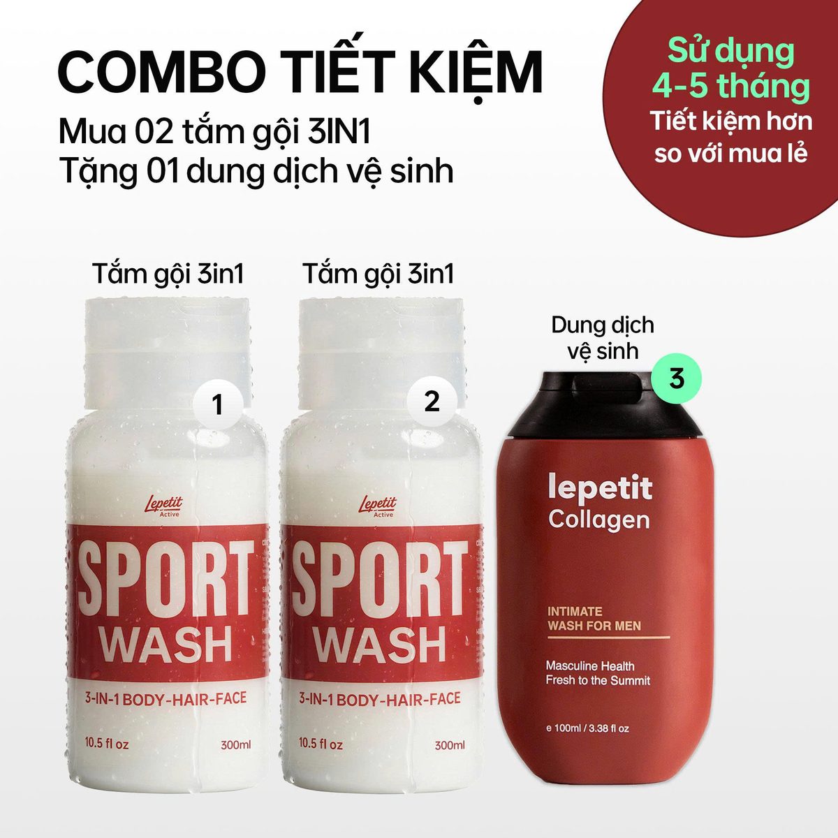 Combo tiết kiệm: 2 Sport Wash tặng dung dịch vệ sinh